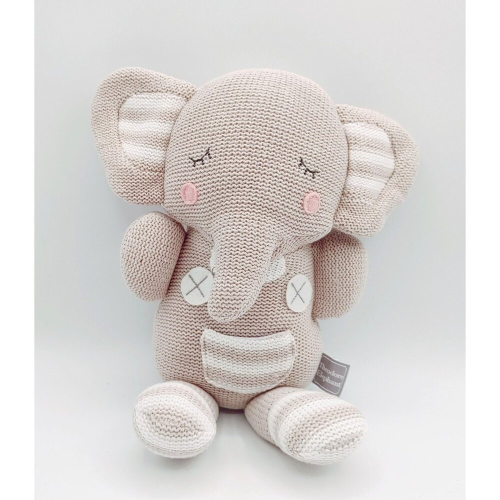 Living Textiles Theodore Elephant 14" Knitted Gray Plush Rattle Stuffed Toy